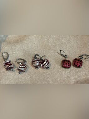 Set of 3 Red Enamel earrings